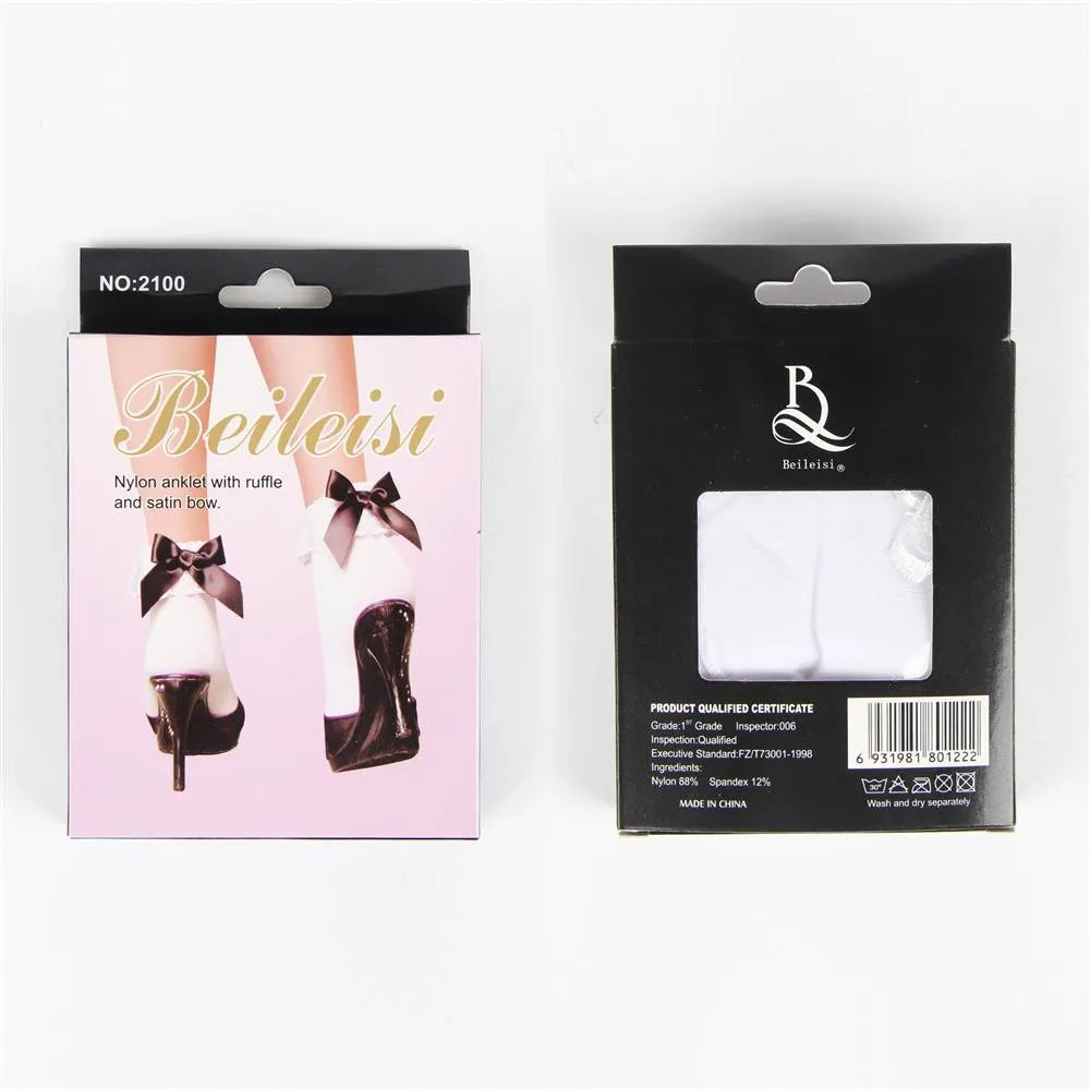 Nylon Anklet Sock With Ruffle And Satin Bow