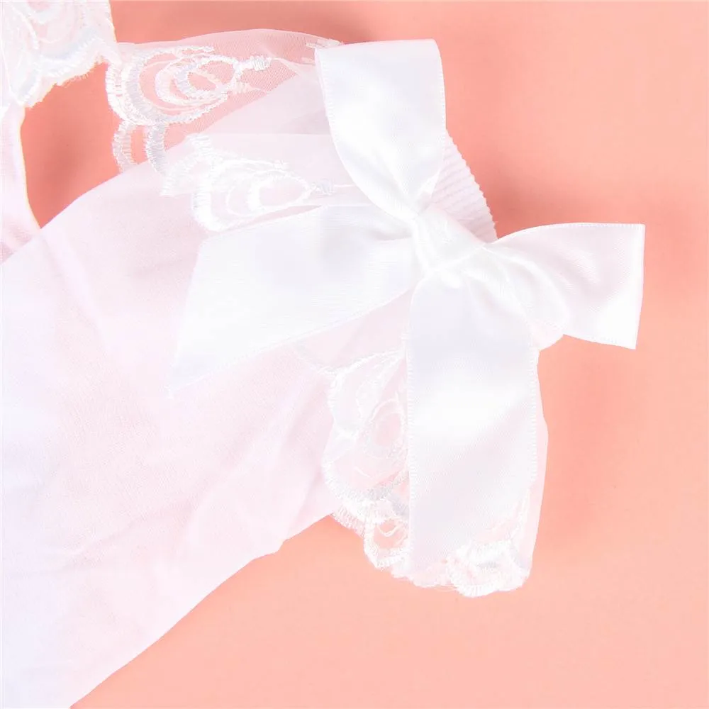 Nylon Anklet Sock With Ruffle And Satin Bow