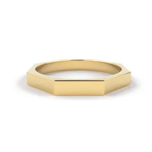 Octagon Gold Ring / 14k Solid Gold Ring / Minimalist Geometric Design Ring / Bolt Shape Ring / Simple Ring / Wedding Ring, Gifts for Her