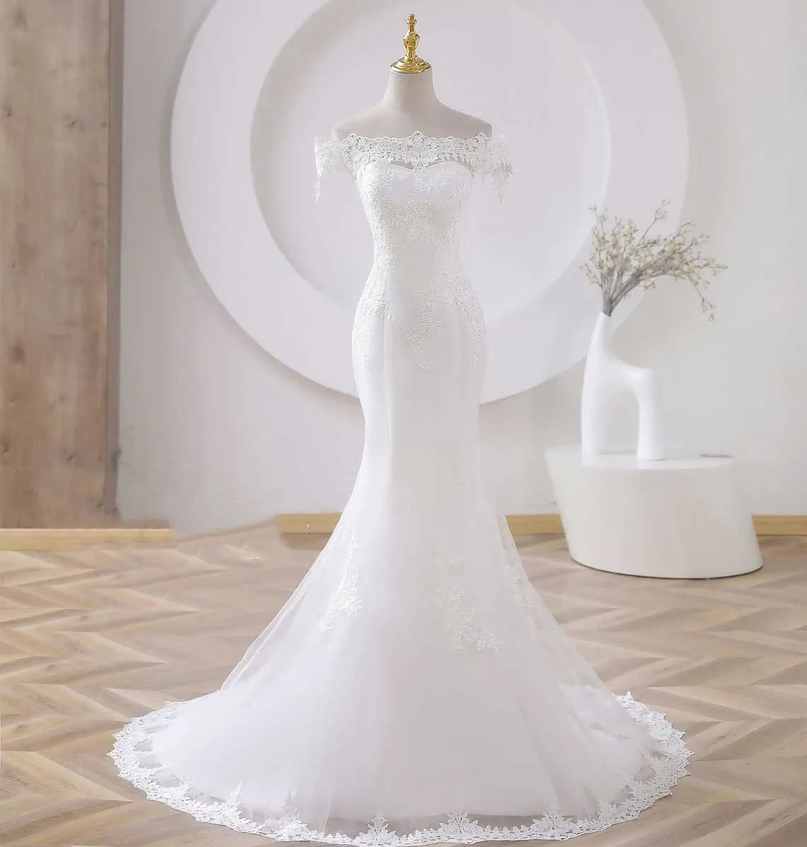 Off Shoulder Lace Mermaid Wedding Dress ET3056