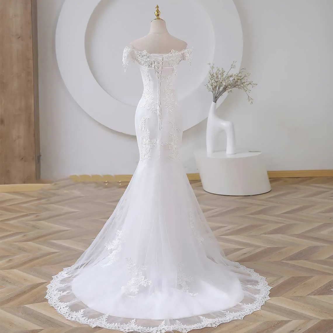 Off Shoulder Lace Mermaid Wedding Dress ET3056