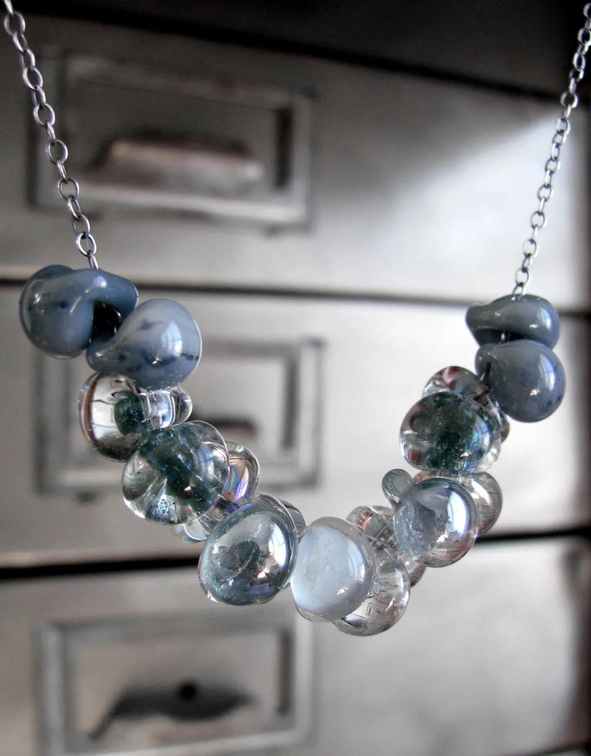 Ombre Blue Rain Cloud Necklace with Gradient Glass Drops