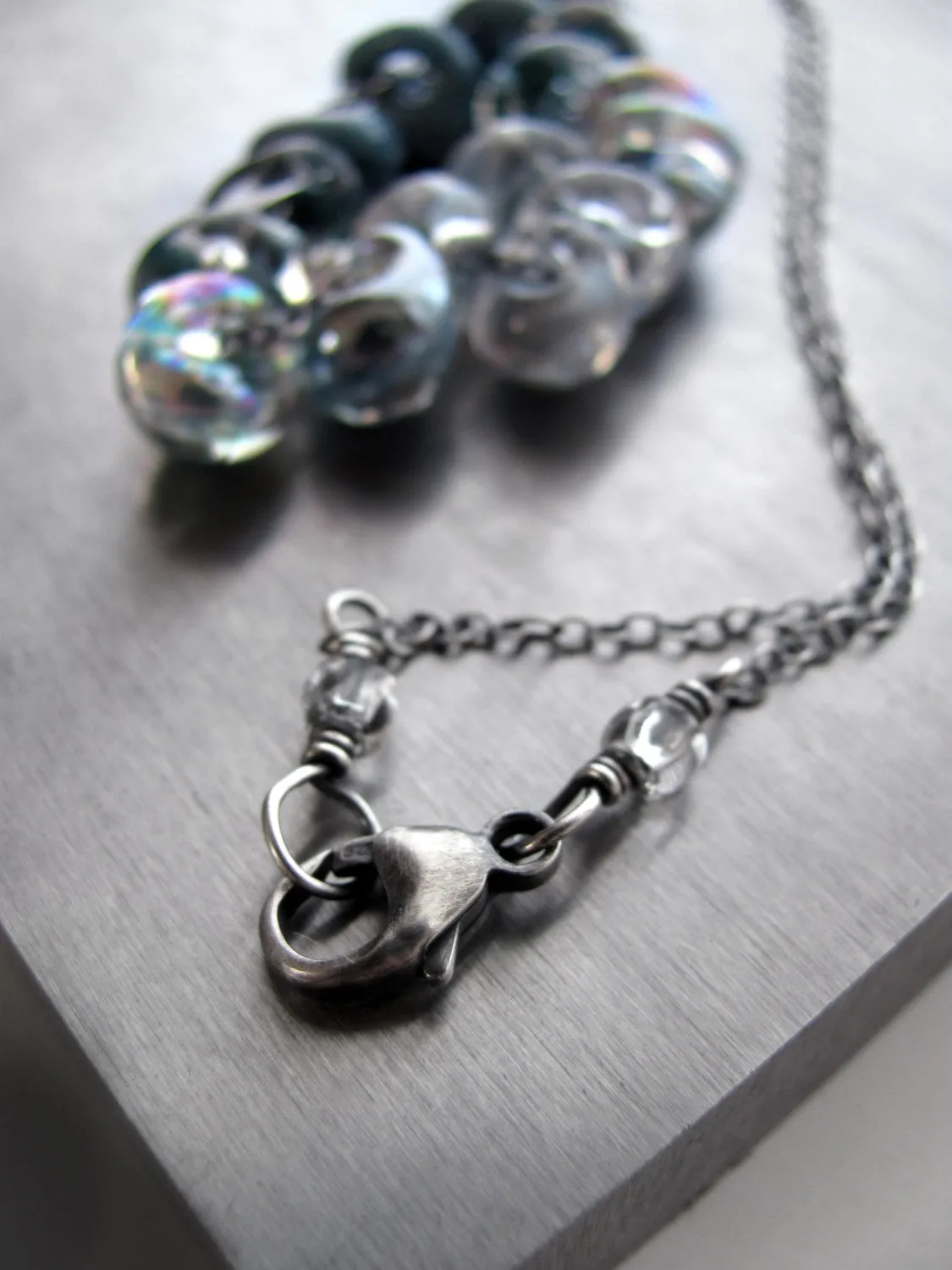 Ombre Blue Rain Cloud Necklace with Gradient Glass Drops
