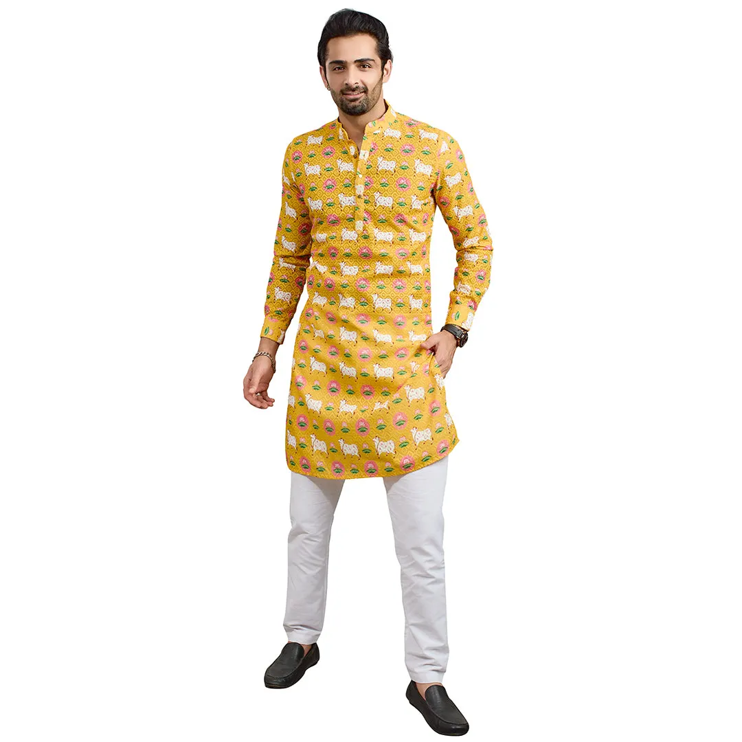 Peachy Yellow Glow Patch Kurta