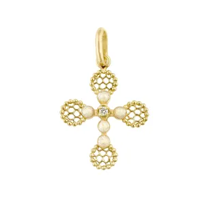 Pearled Lace Cross Pendant with Diamond- opal