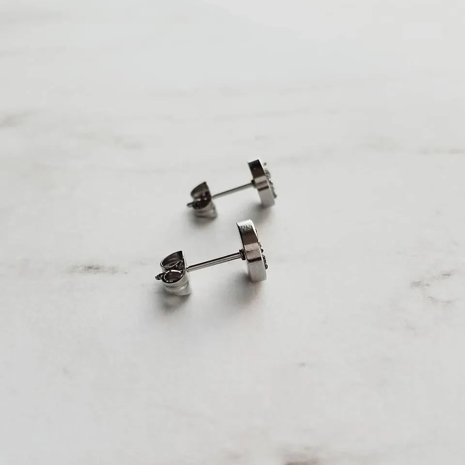 Peridot Green Stud Earrings - opalescent faux druzy stone - simple round rough jagged rock - tiny hypoallergenic stainless steel post drusy