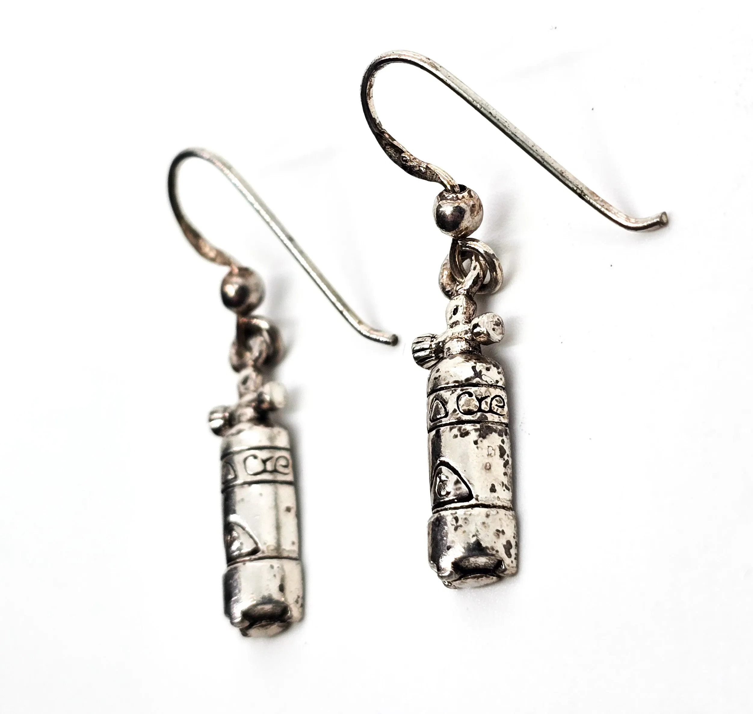 Peter Stone PSCL Large Dive Air Tank Sterling Silver drop Earrings TE966