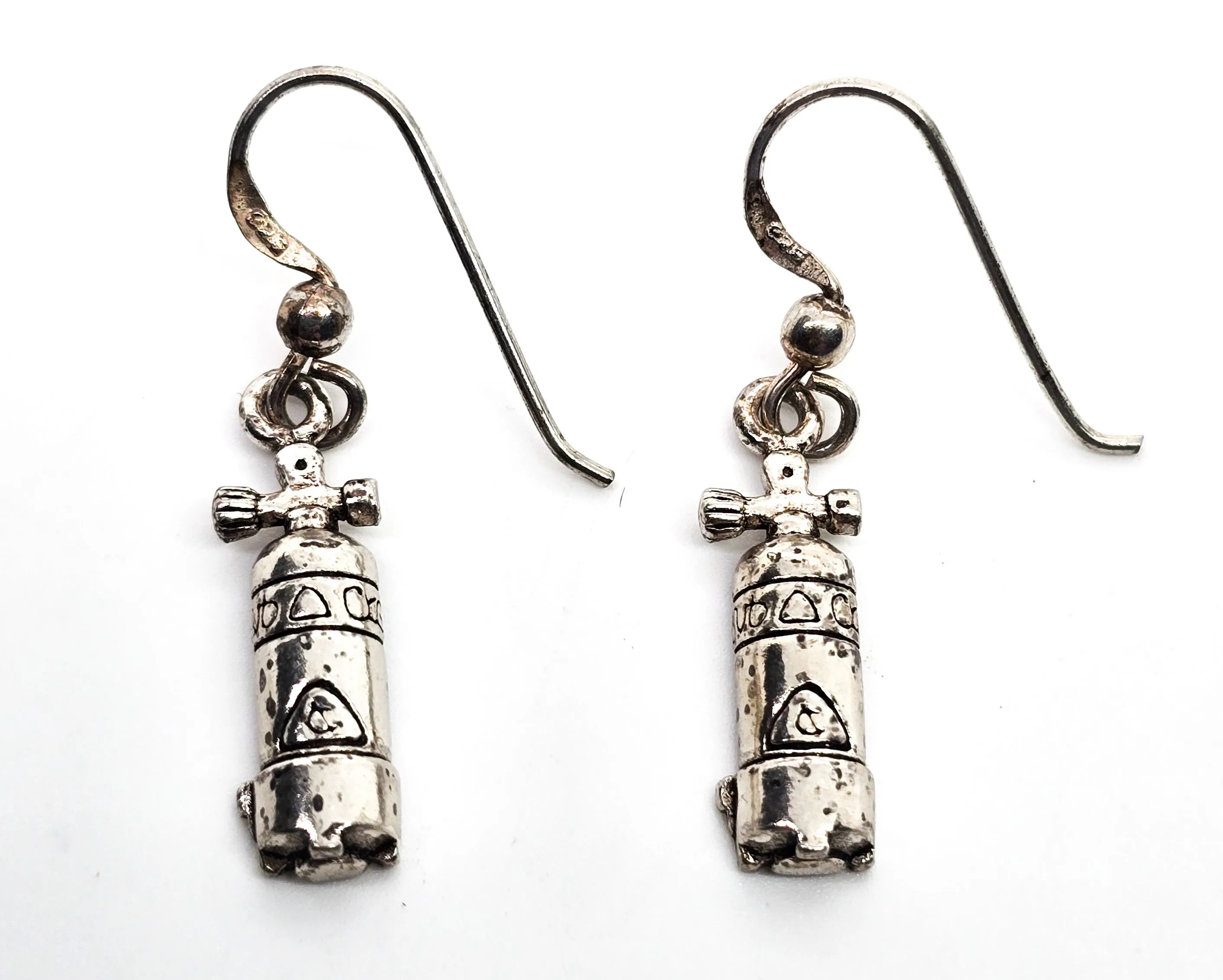 Peter Stone PSCL Large Dive Air Tank Sterling Silver drop Earrings TE966