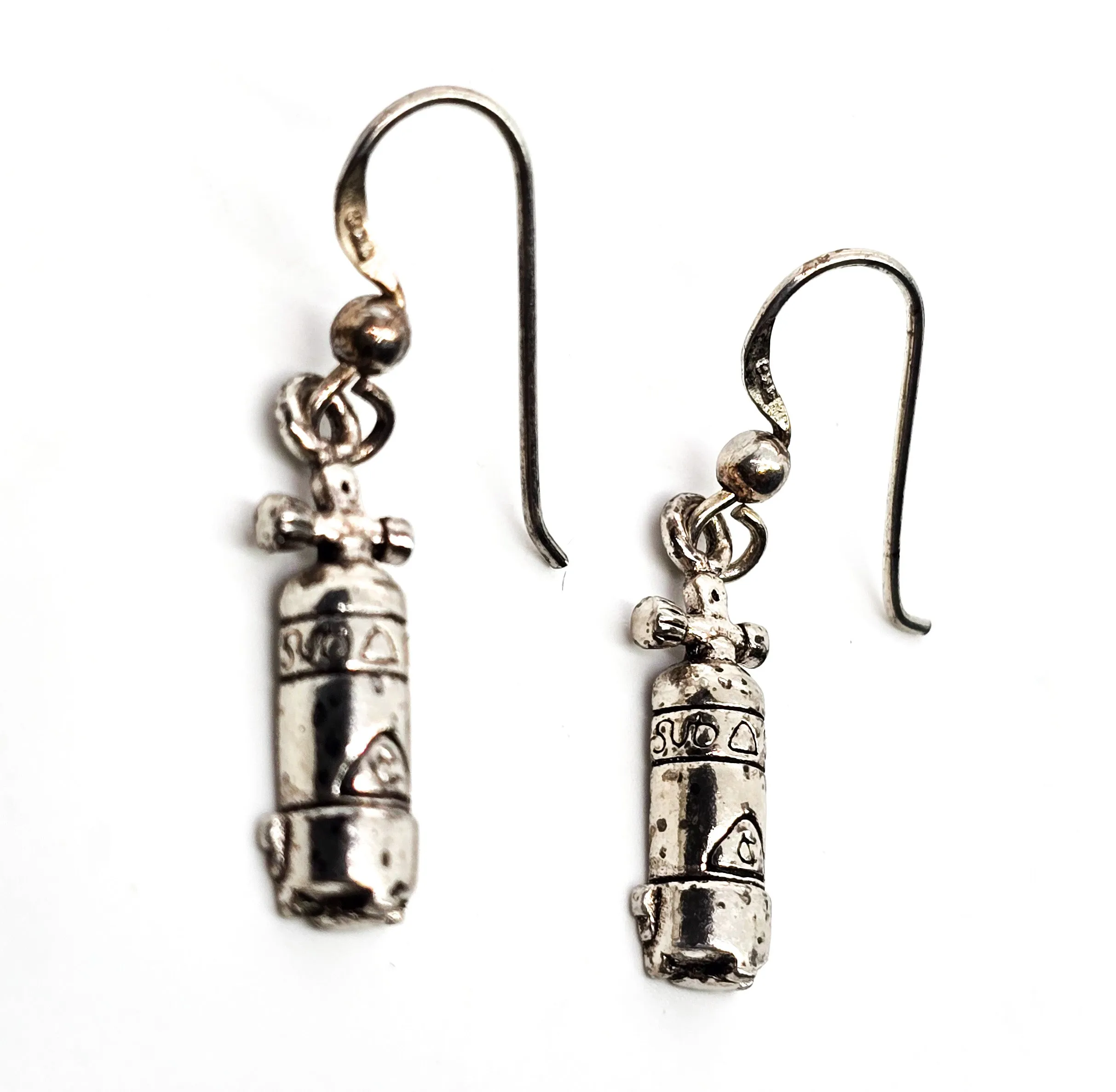 Peter Stone PSCL Large Dive Air Tank Sterling Silver drop Earrings TE966