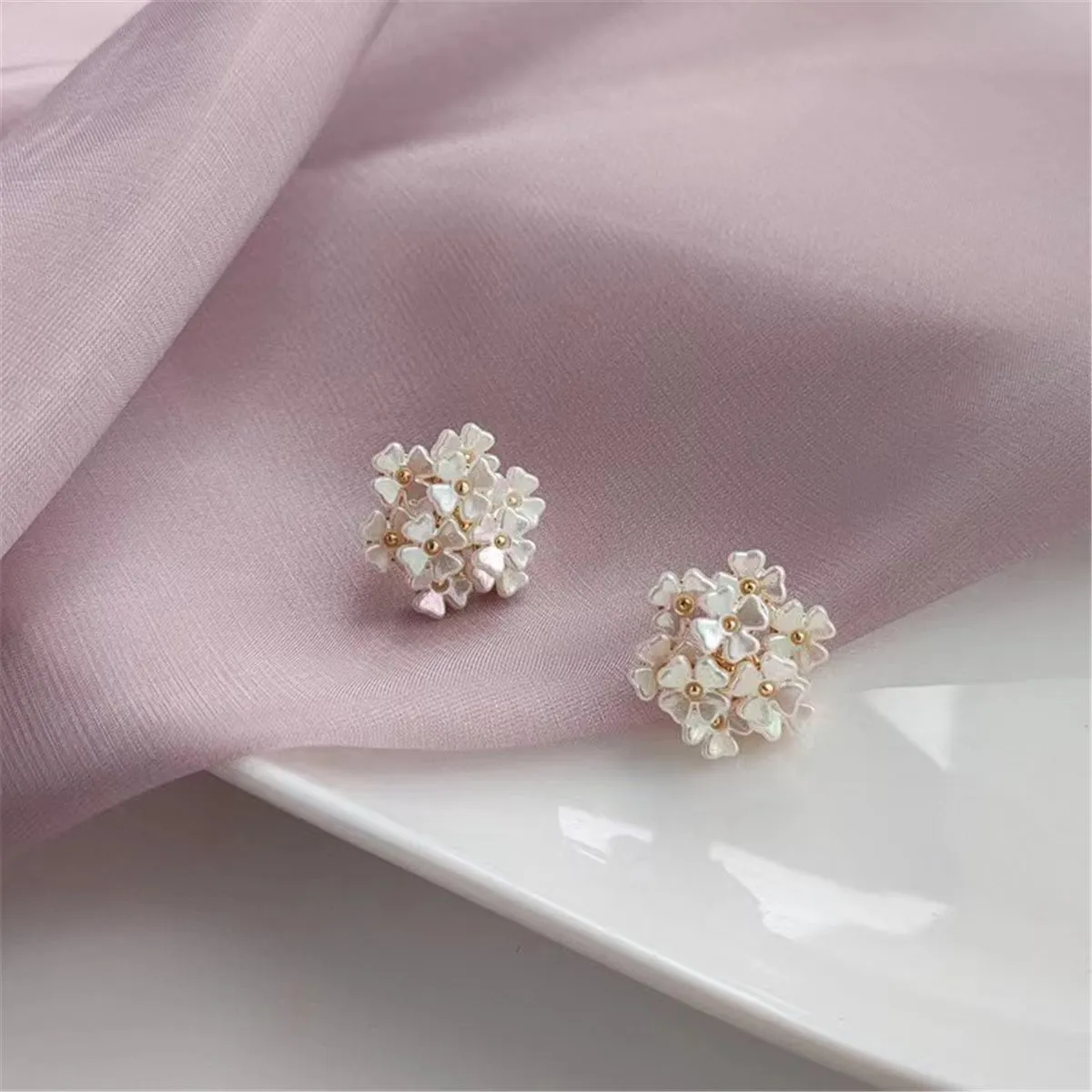 Pink Acrylic & 18K Gold-Plated Flowers Stud Earrings