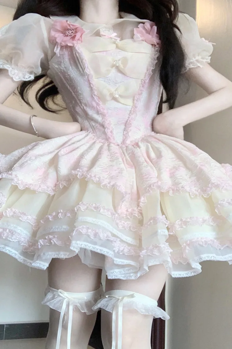 Pink [Jasmine Rain] Ruffle Hanayome Bowknot Lace Sweet Elegant Princess Lolita Dress