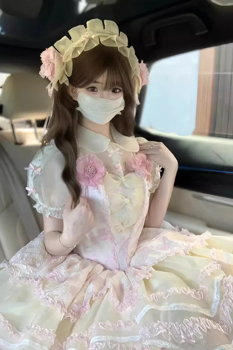 Pink [Jasmine Rain] Ruffle Hanayome Bowknot Lace Sweet Elegant Princess Lolita Dress