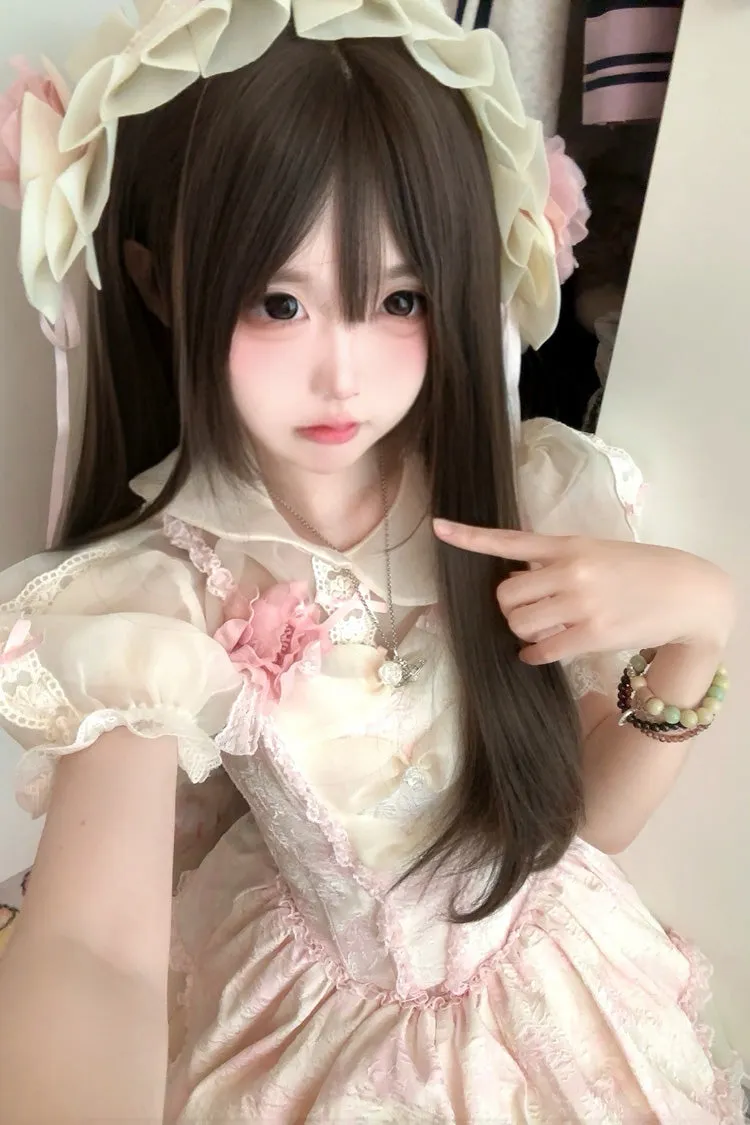 Pink [Jasmine Rain] Ruffle Hanayome Bowknot Lace Sweet Elegant Princess Lolita Dress