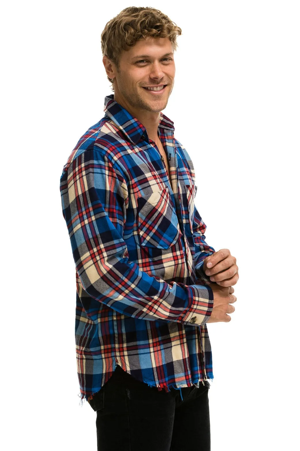 PLAID FLANNEL LIGHT WEIGHT UNISEX WESTERN SHIRT - PATRIOT PLAID