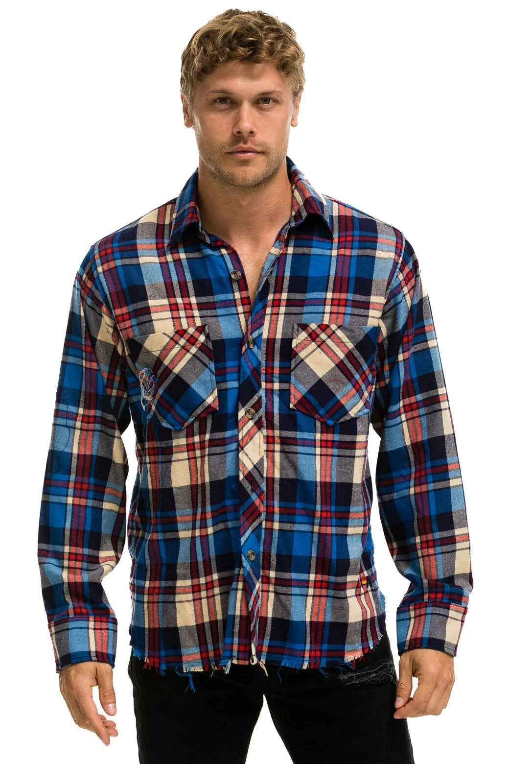 PLAID FLANNEL LIGHT WEIGHT UNISEX WESTERN SHIRT - PATRIOT PLAID