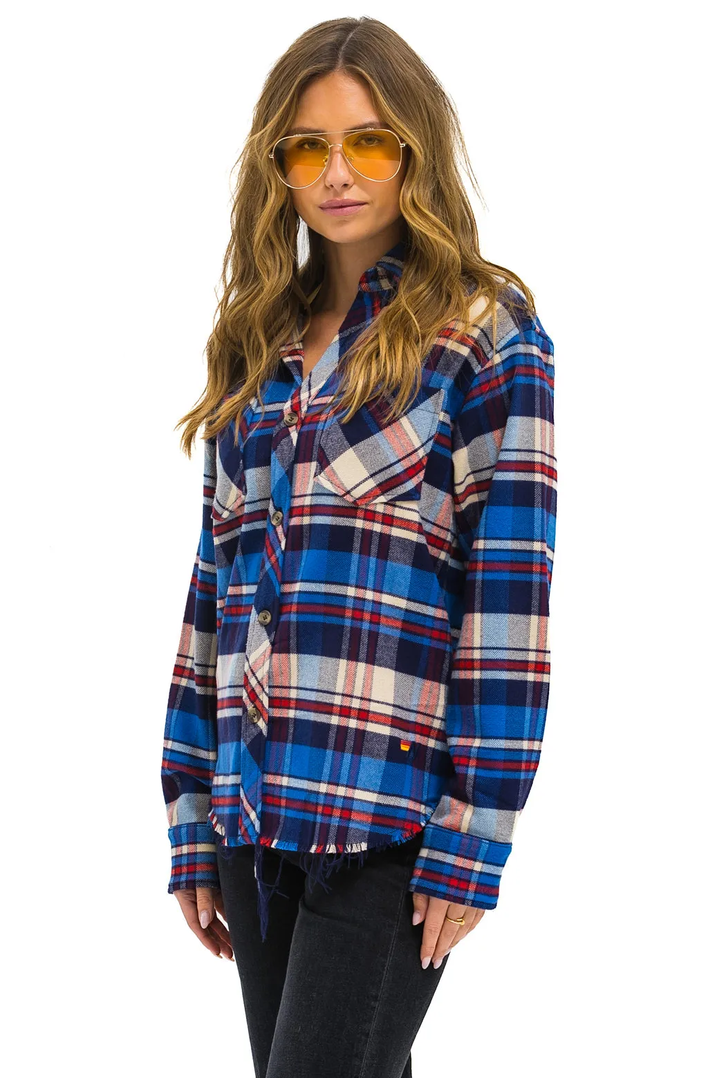 PLAID FLANNEL LIGHT WEIGHT UNISEX WESTERN SHIRT - PATRIOT PLAID
