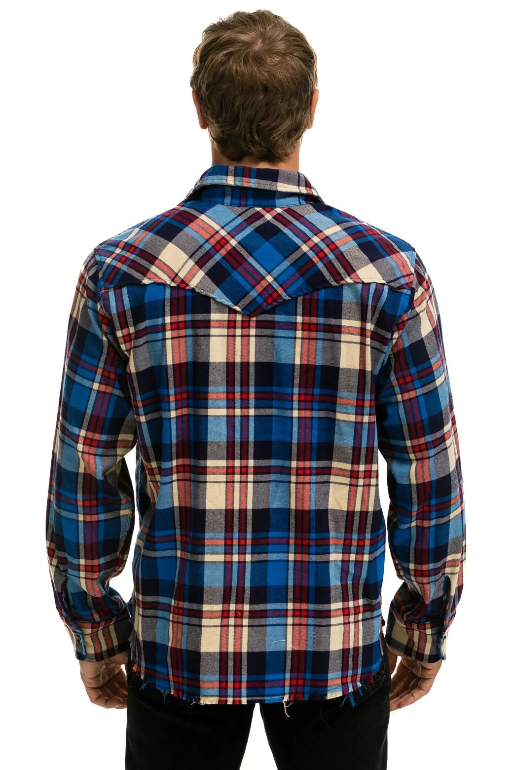 PLAID FLANNEL LIGHT WEIGHT UNISEX WESTERN SHIRT - PATRIOT PLAID