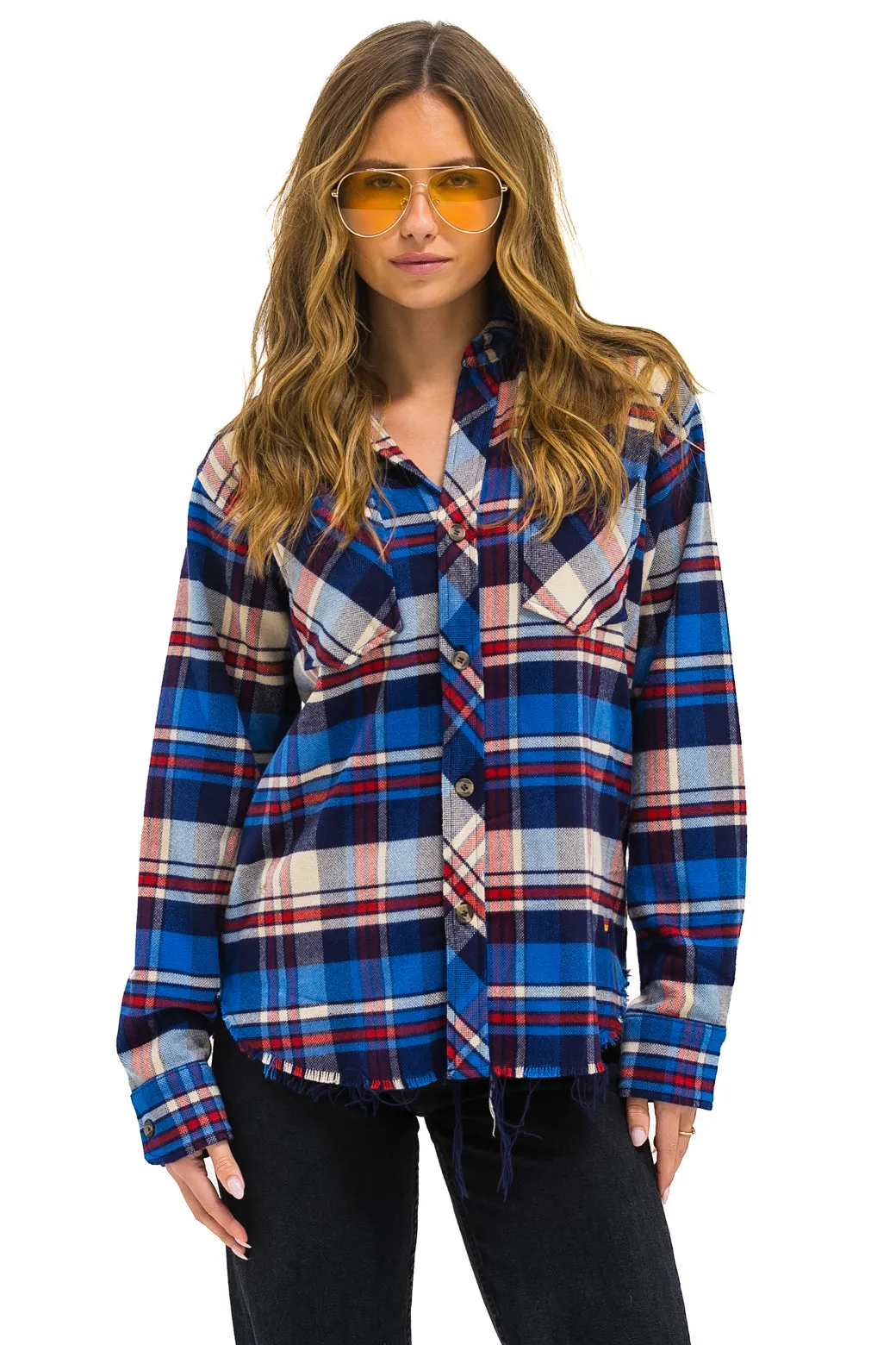 PLAID FLANNEL LIGHT WEIGHT UNISEX WESTERN SHIRT - PATRIOT PLAID