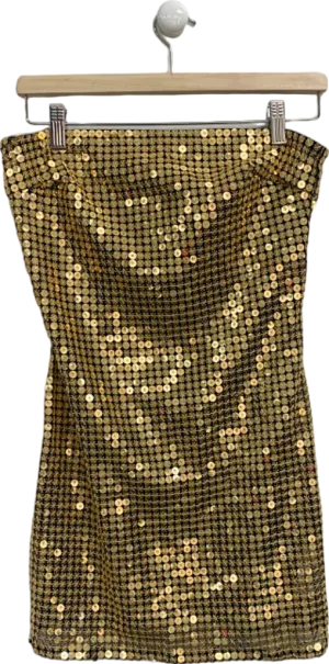 Pretty Little Thing Gold Sequin Mini Dress UK 10