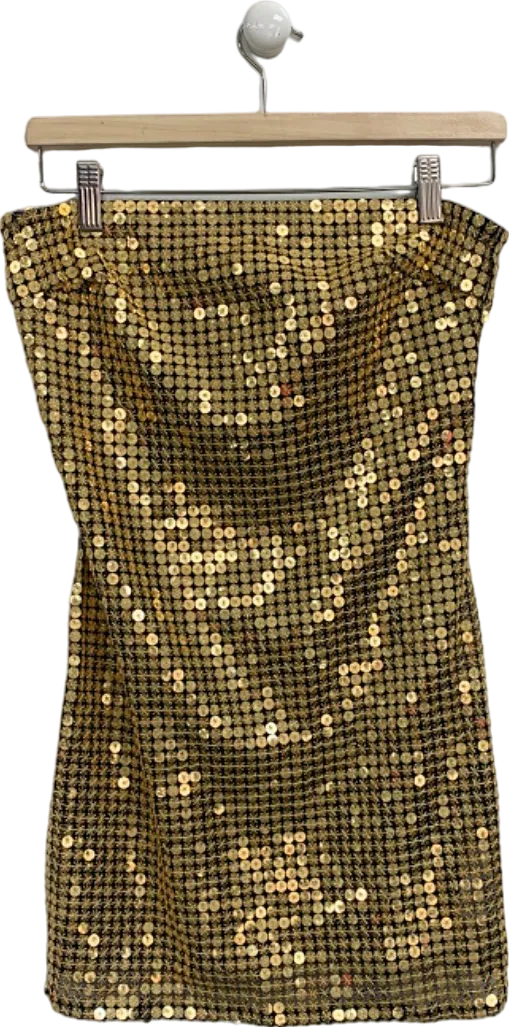 Pretty Little Thing Gold Sequin Mini Dress UK 10