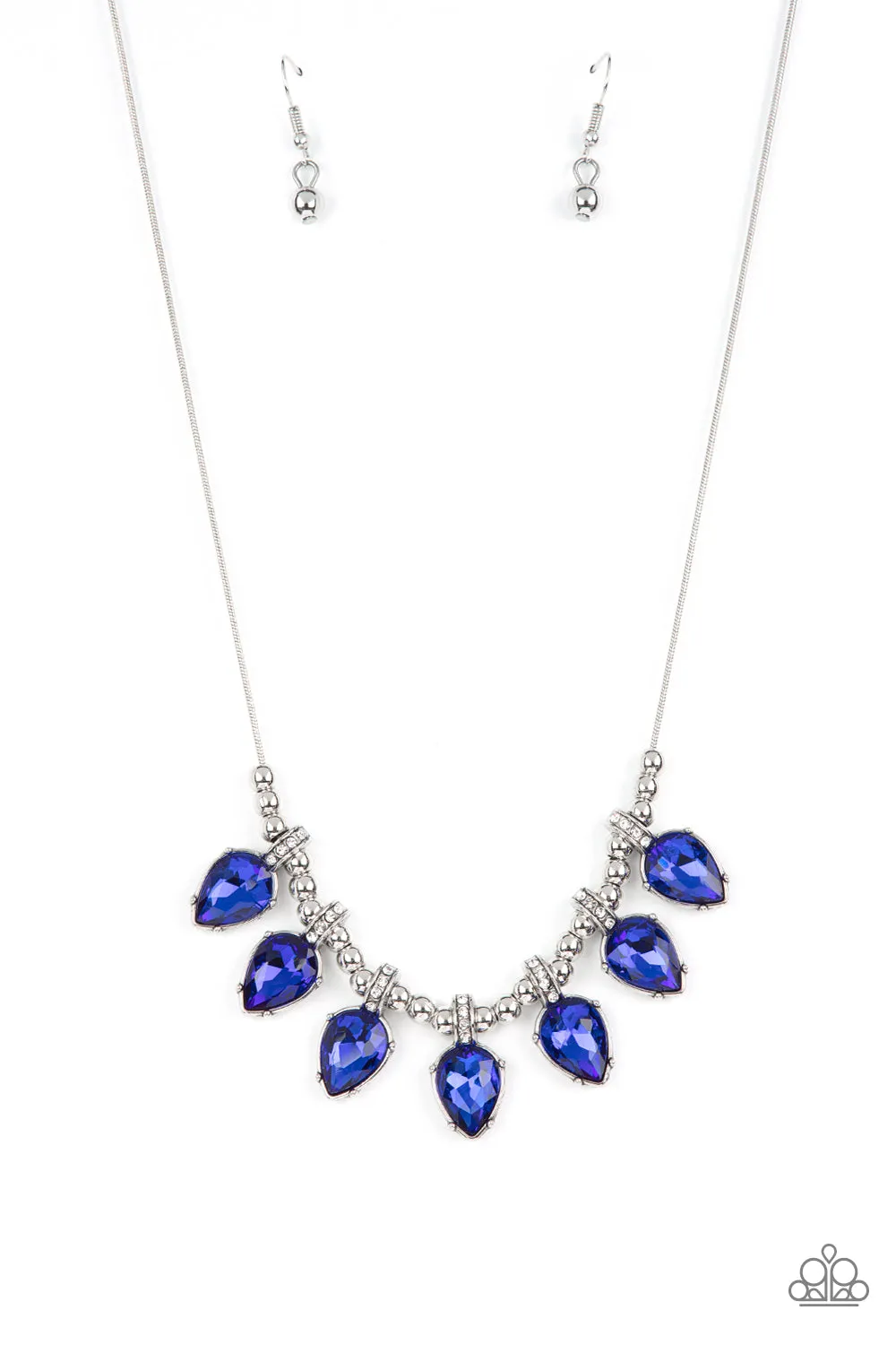 "Crown Jewel Couture" Silver Metal & Sapphire Blue Rhinestone Necklace Set