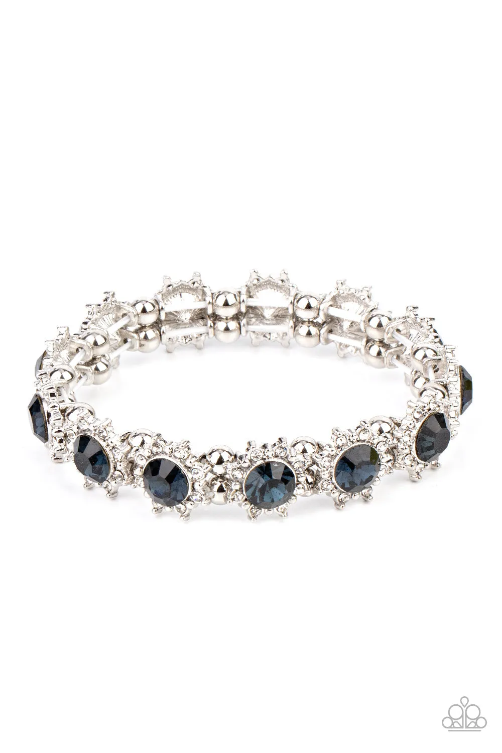 "Prismatic Palace" Silver metal & Deep Sapphire Blue Rhinestone Stretch Bracelet