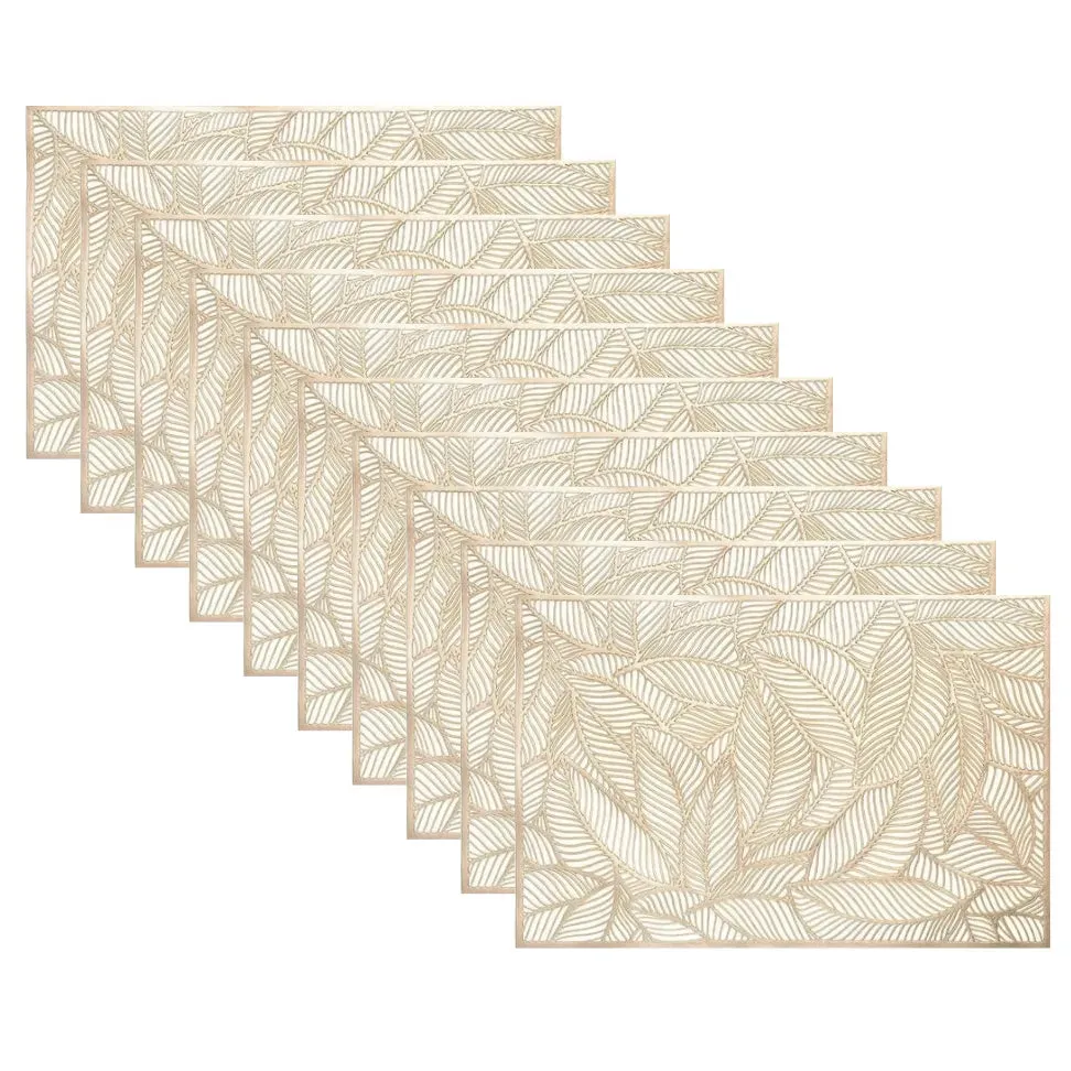 Rectangle Gold Leaves Vinyl Placemats - Set of 10