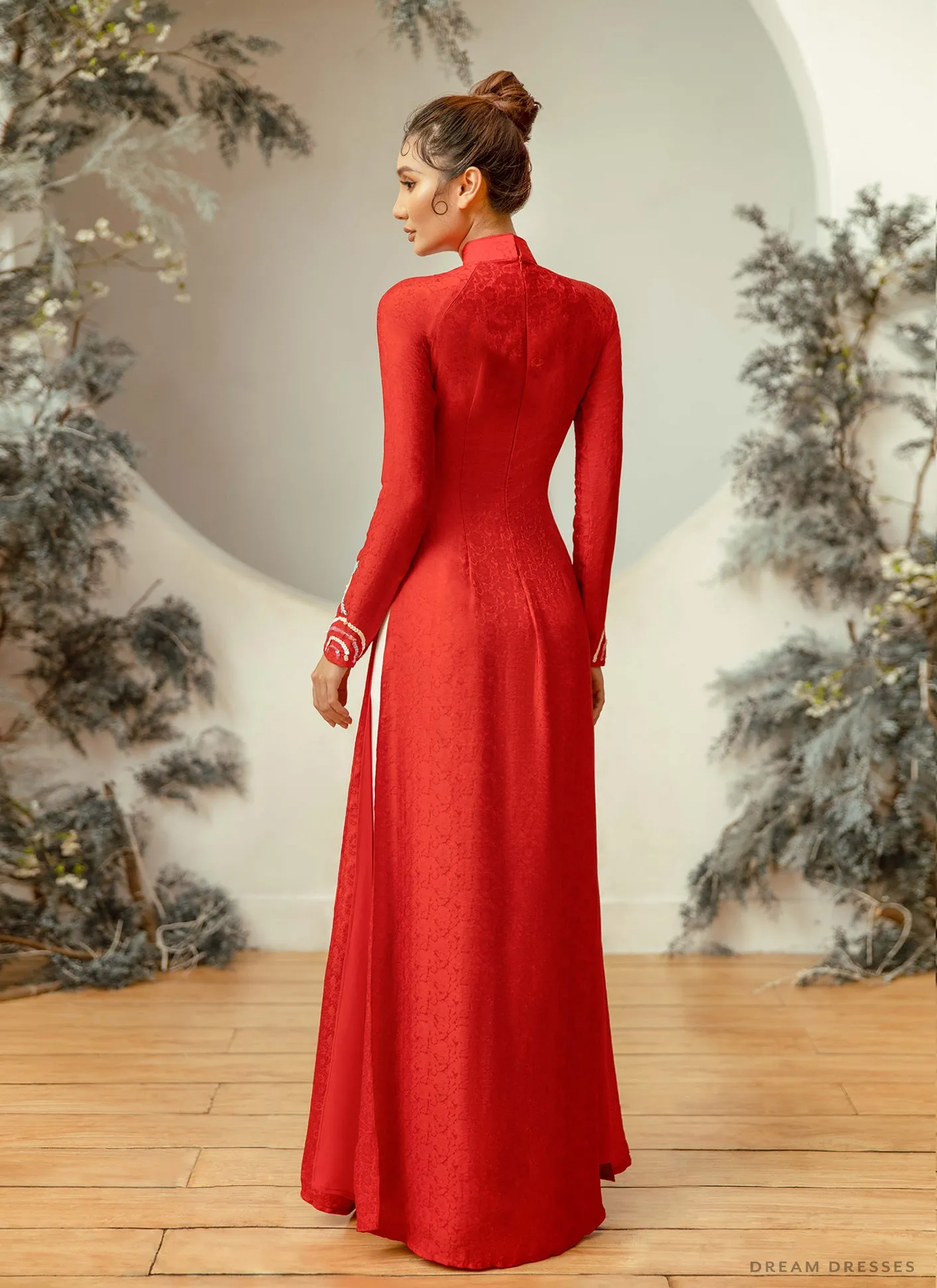 Red Bridal Ao Dai | Vietnamese Traditional Bridal Dress with Phoenix Embellishments (#AMAYA)