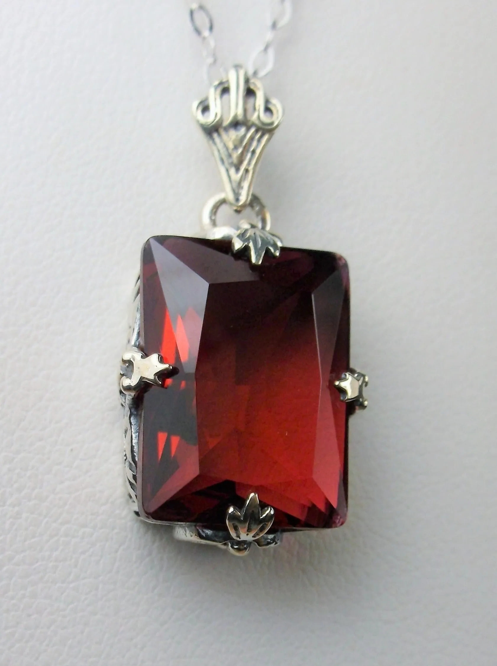 Red Ruby Pendant, Rectangle Pendant, Vintage Art Deco Necklace, Design#P15 - Ready to Ship