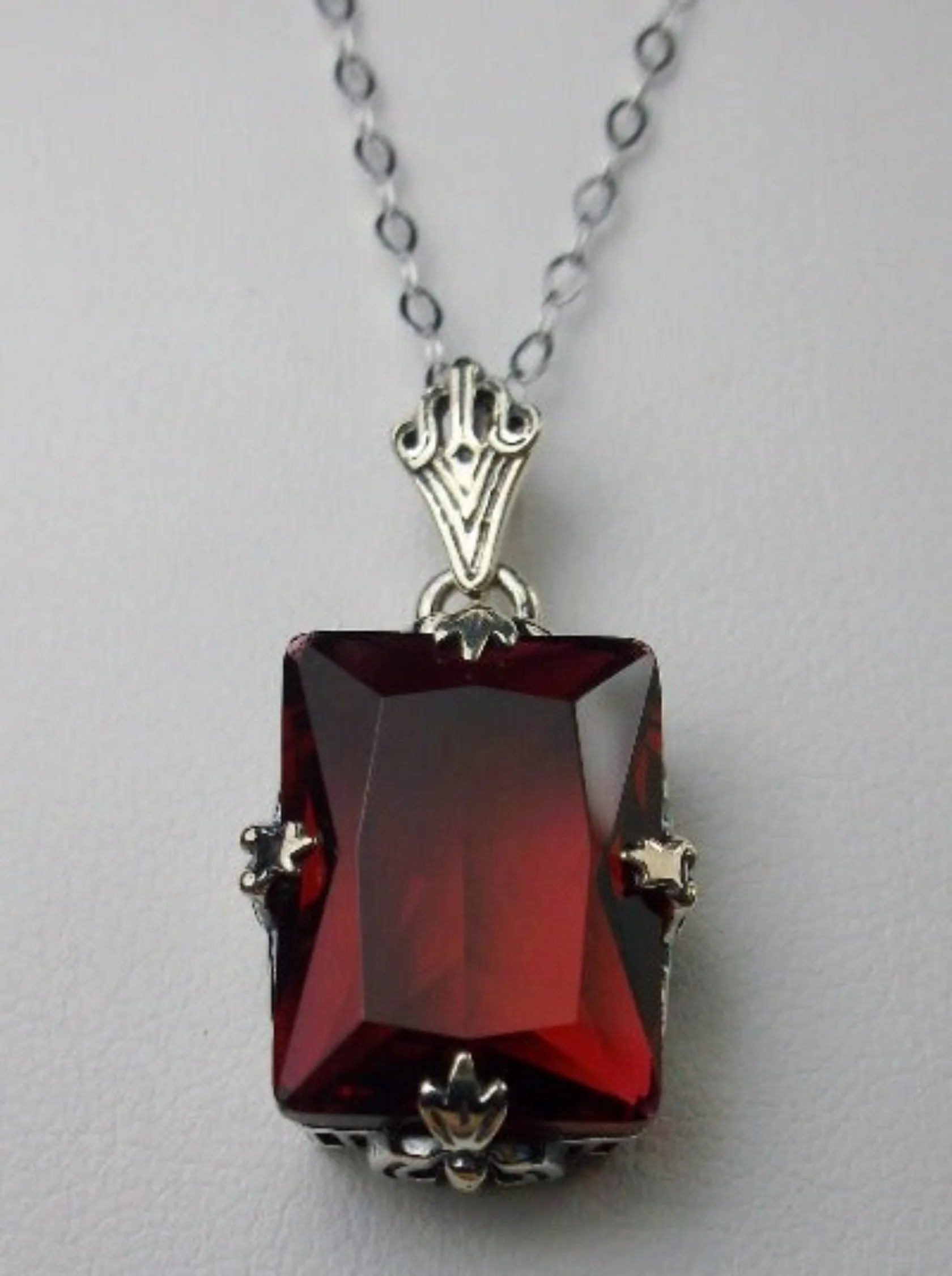 Red Ruby Pendant, Rectangle Pendant, Vintage Art Deco Necklace, Design#P15 - Ready to Ship