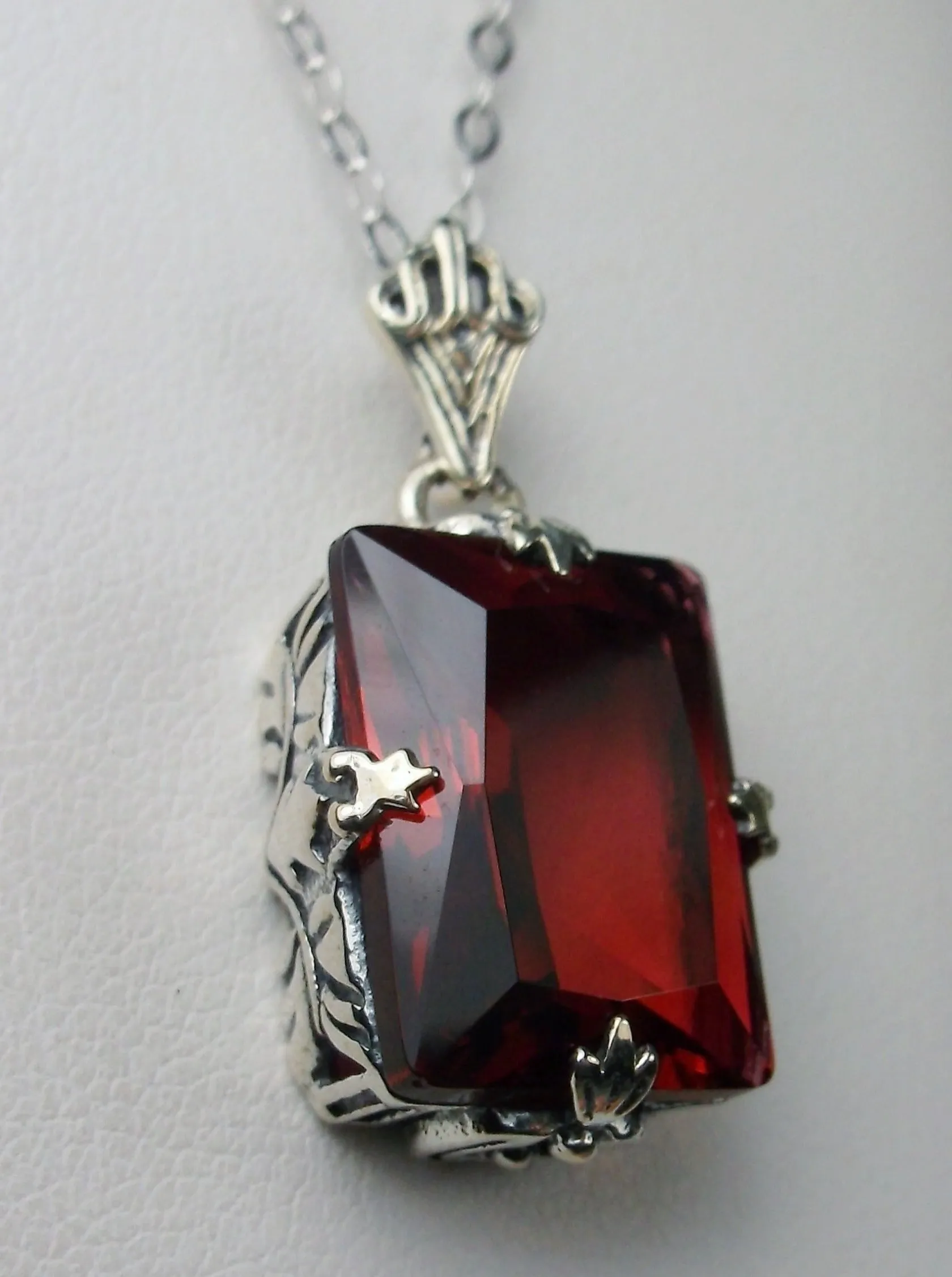 Red Ruby Pendant, Rectangle Pendant, Vintage Art Deco Necklace, Design#P15 - Ready to Ship