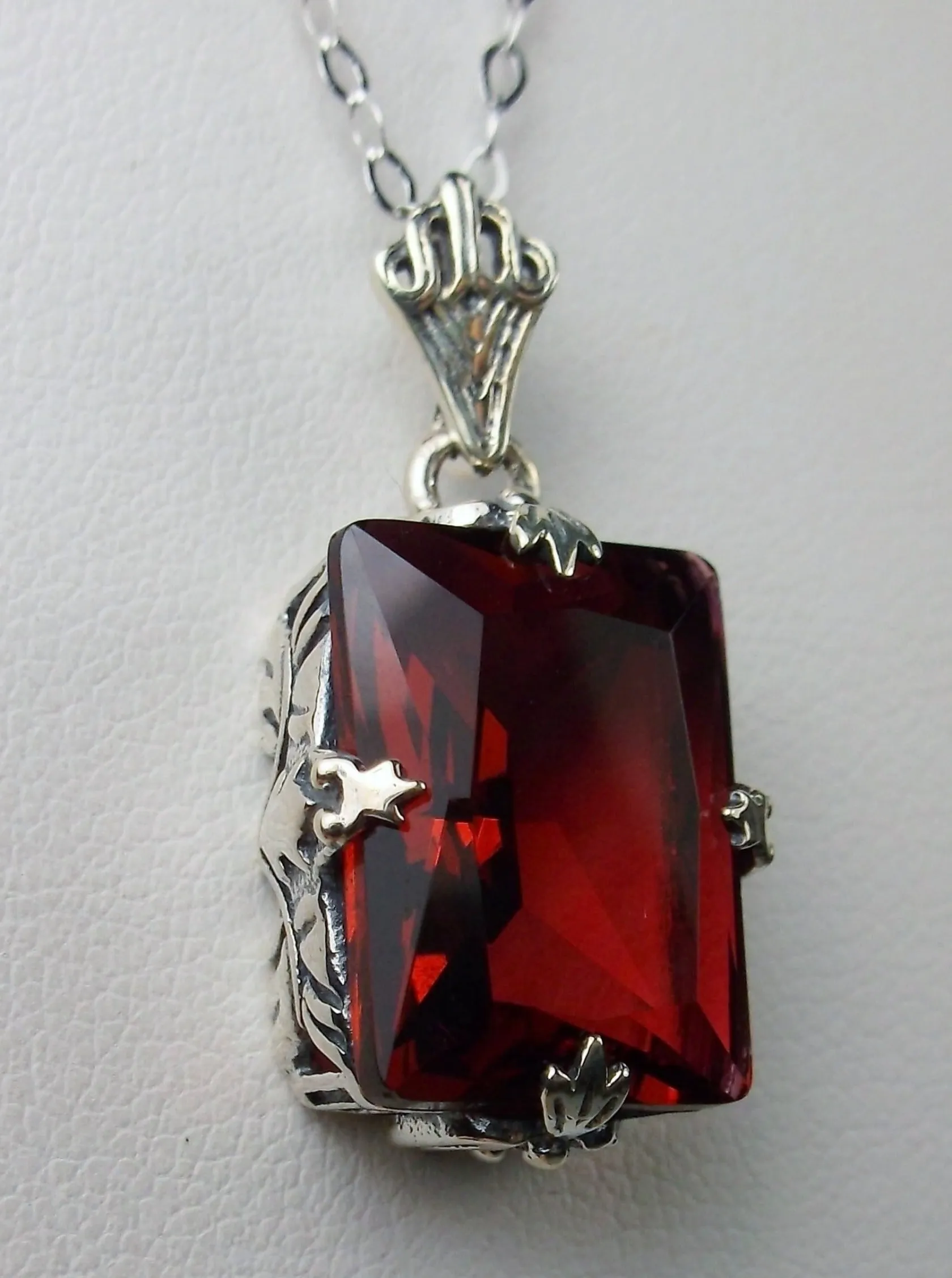 Red Ruby Pendant, Rectangle Pendant, Vintage Art Deco Necklace, Design#P15 - Ready to Ship