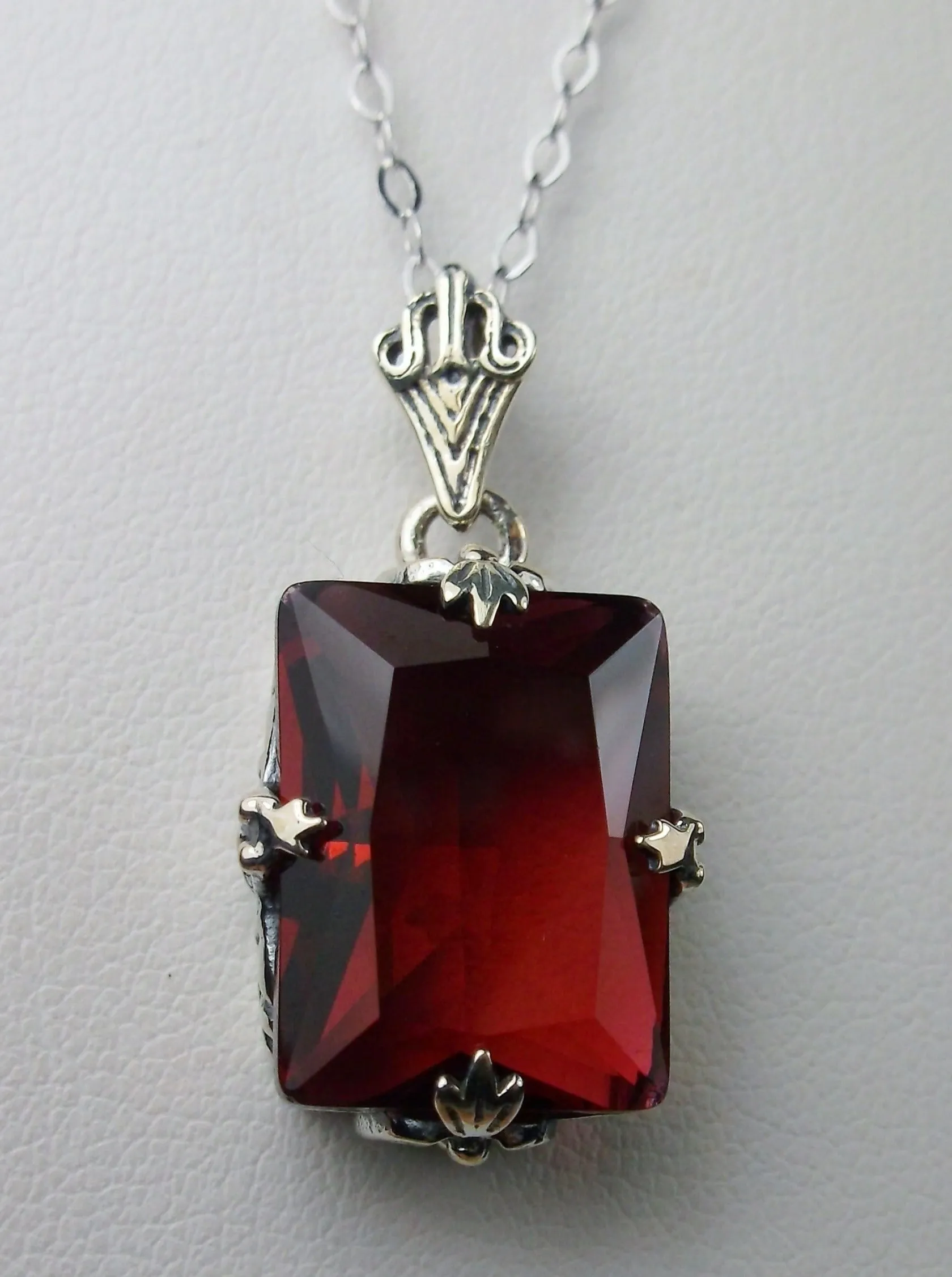 Red Ruby Pendant, Rectangle Pendant, Vintage Art Deco Necklace, Design#P15 - Ready to Ship