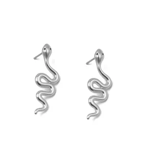 Rhodium Snake Stud Earrings #HNE90855RD(SD6)
