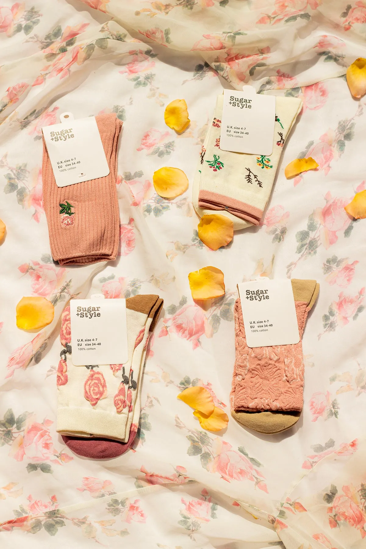 Rose Crinkle Flower Socks
