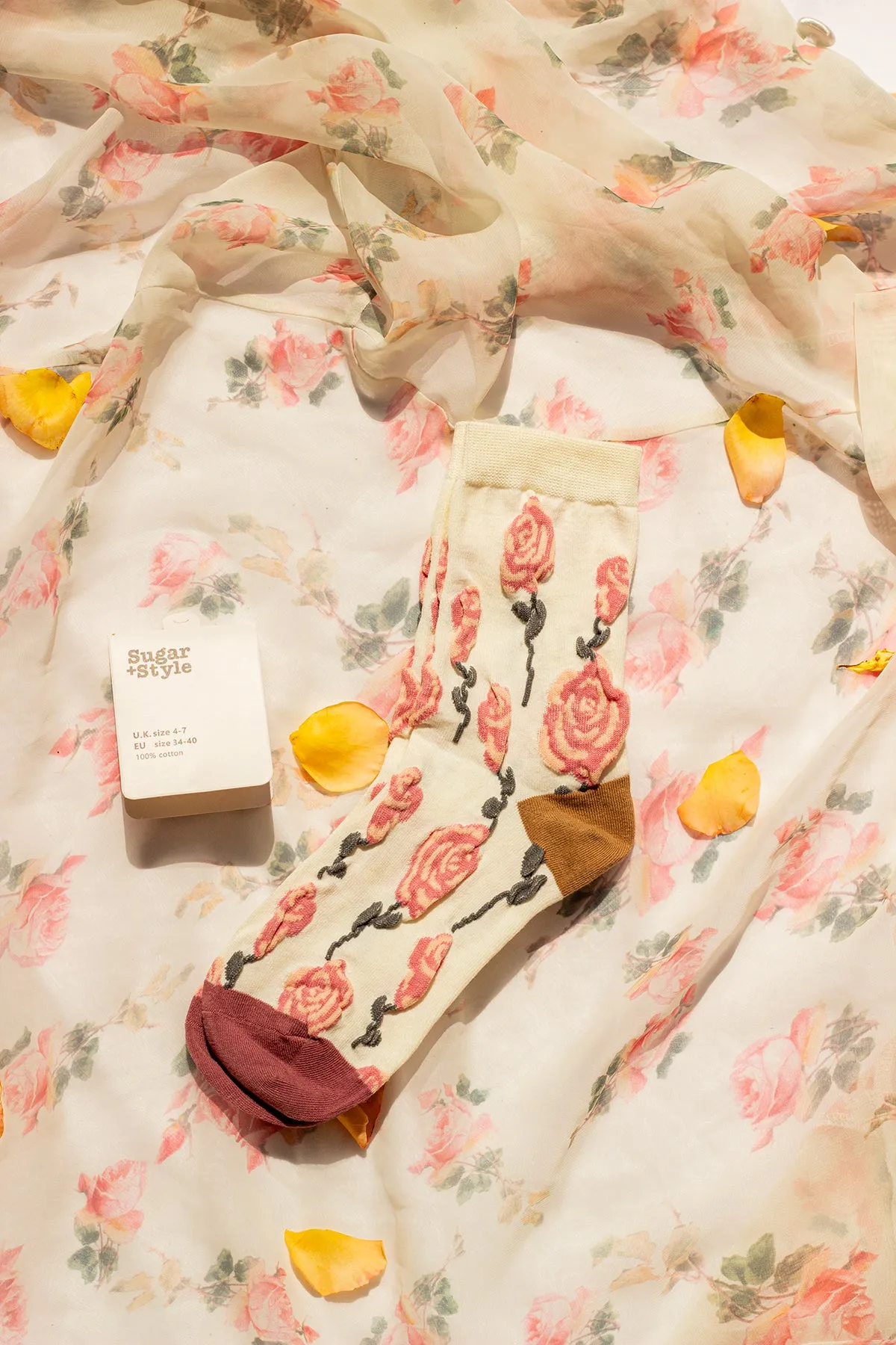 Rose Crinkle Flower Socks