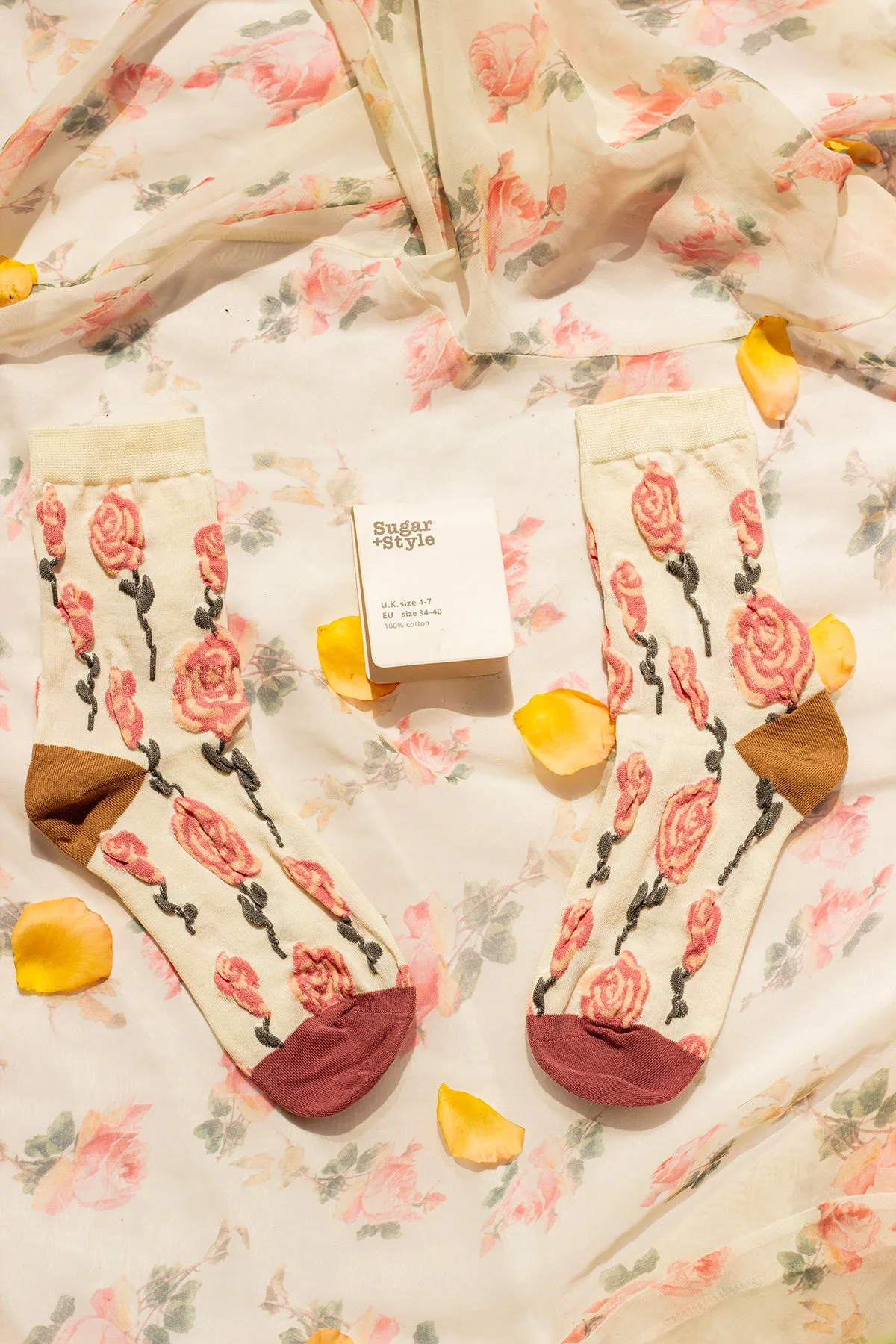 Rose Crinkle Flower Socks