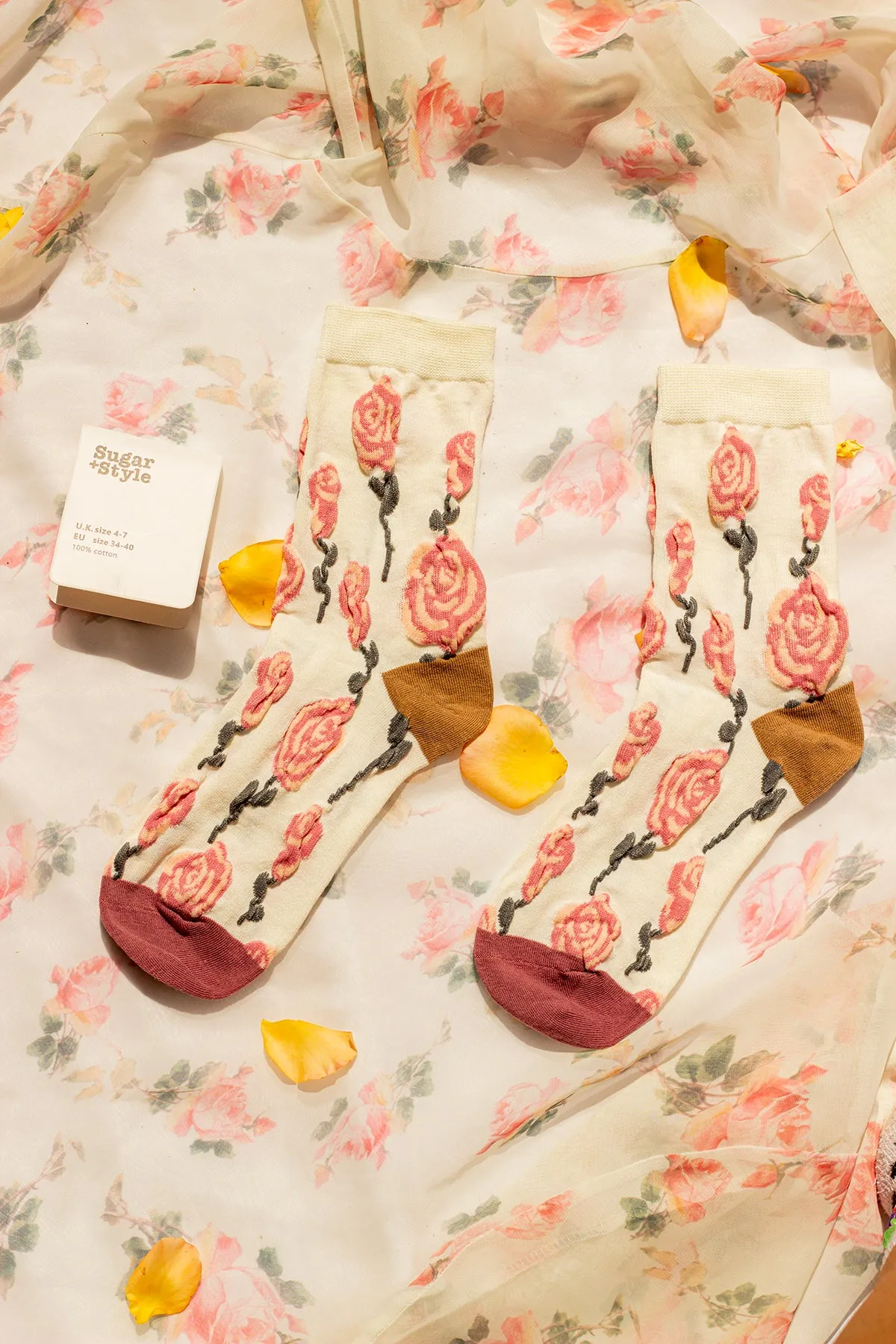 Rose Crinkle Flower Socks
