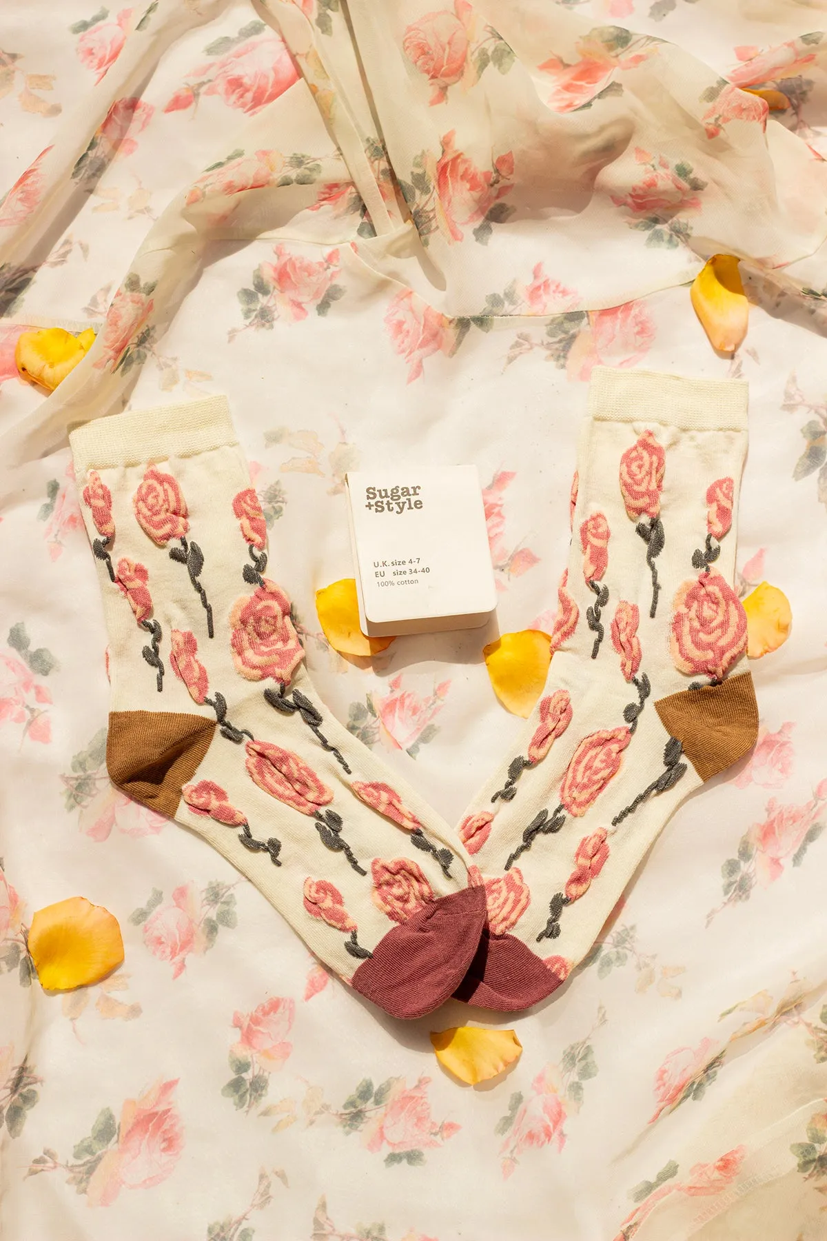 Rose Crinkle Flower Socks