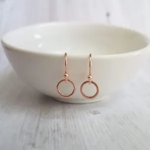 Rose Gold Circle Earrings - tiny rose gold earring, small rose gold hoop, little circle earring, simple hoop, plain circle earring, dainty