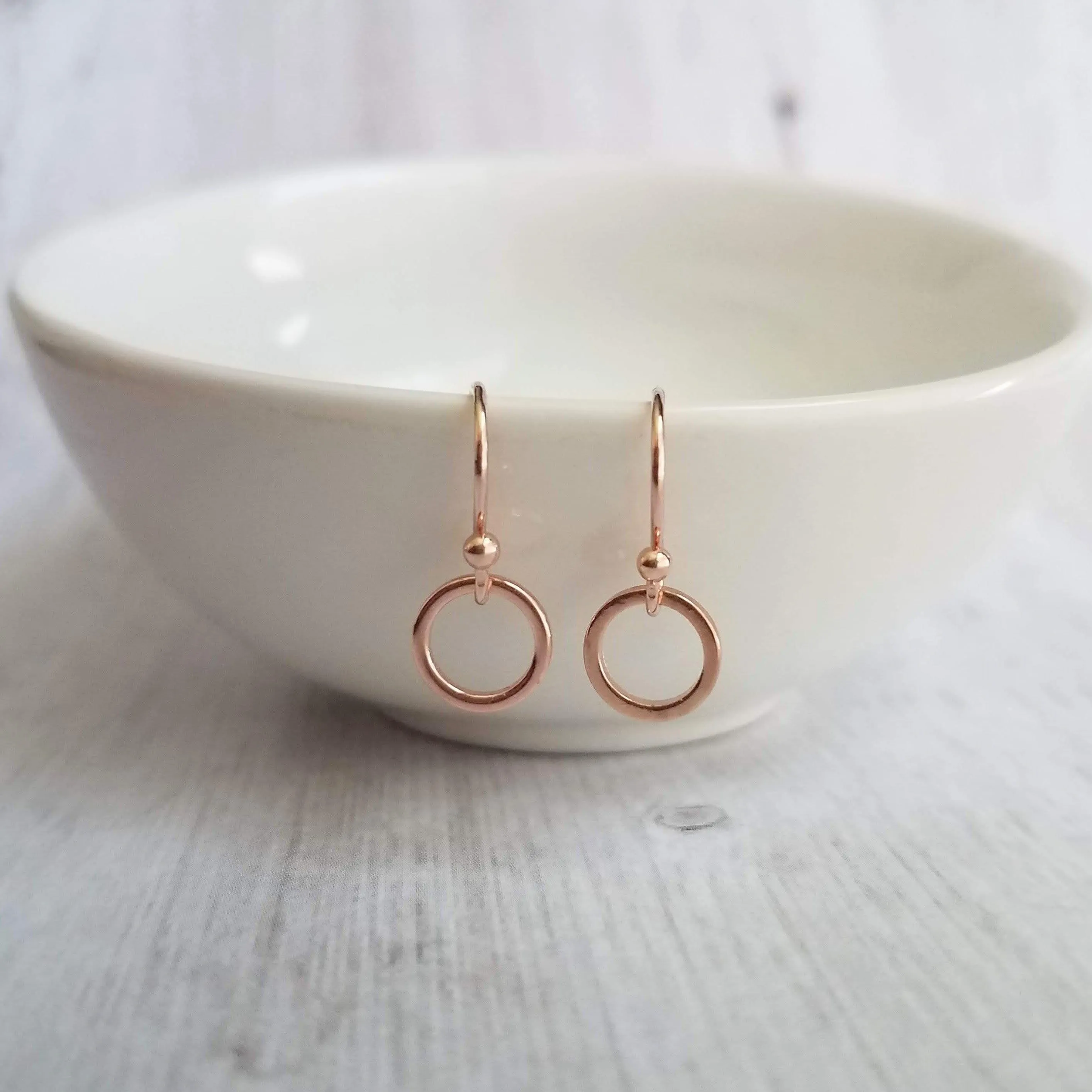 Rose Gold Circle Earrings - tiny rose gold earring, small rose gold hoop, little circle earring, simple hoop, plain circle earring, dainty