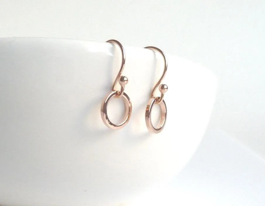 Rose Gold Circle Earrings - tiny rose gold earring, small rose gold hoop, little circle earring, simple hoop, plain circle earring, dainty