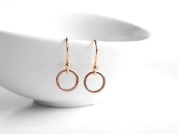 Rose Gold Circle Earrings - tiny rose gold earring, small rose gold hoop, little circle earring, simple hoop, plain circle earring, dainty