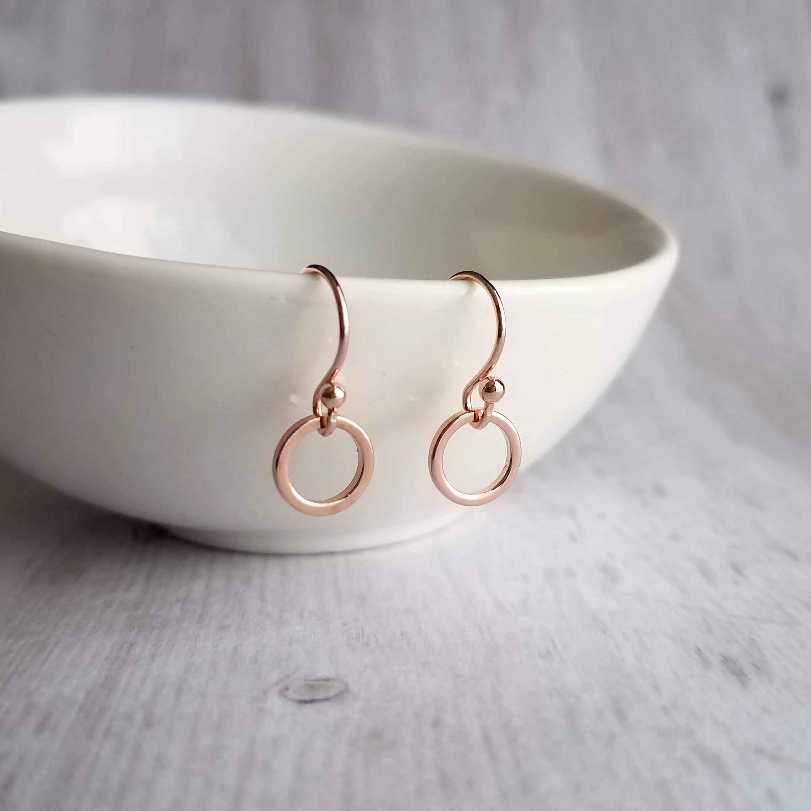 Rose Gold Circle Earrings - tiny rose gold earring, small rose gold hoop, little circle earring, simple hoop, plain circle earring, dainty