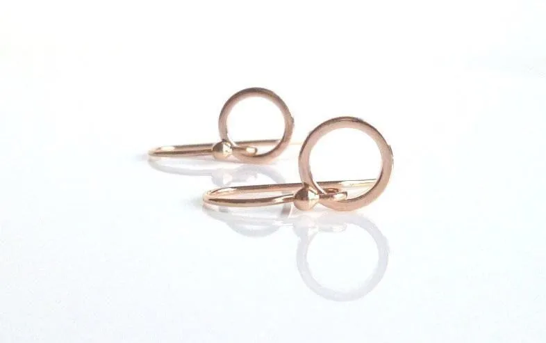 Rose Gold Circle Earrings - tiny rose gold earring, small rose gold hoop, little circle earring, simple hoop, plain circle earring, dainty