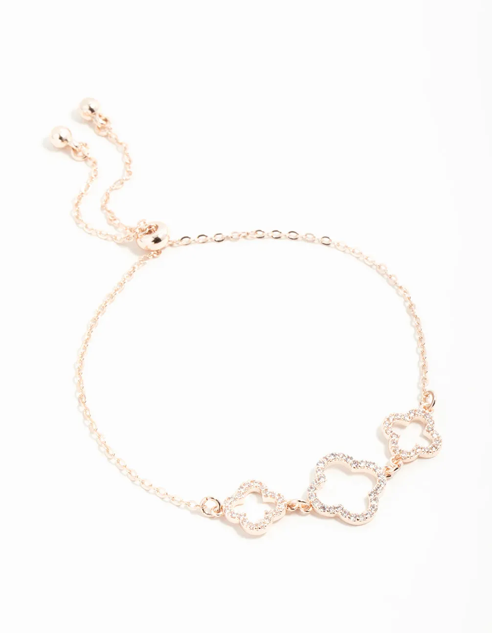 Rose Gold Cubic Zirconia Flower Trio Bracelet