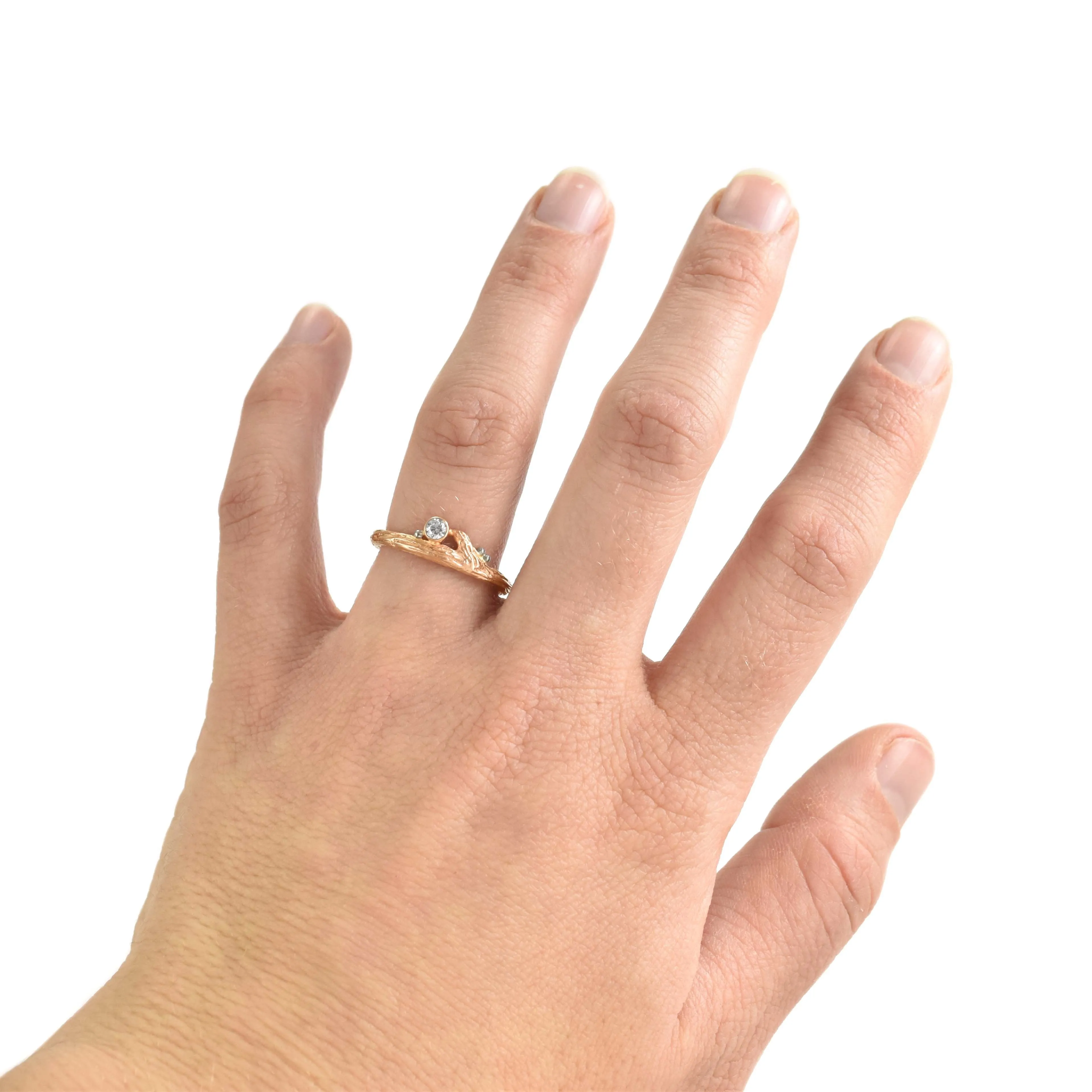 Rose Gold Diamond & Roses Twig Ring - your choice of stone
