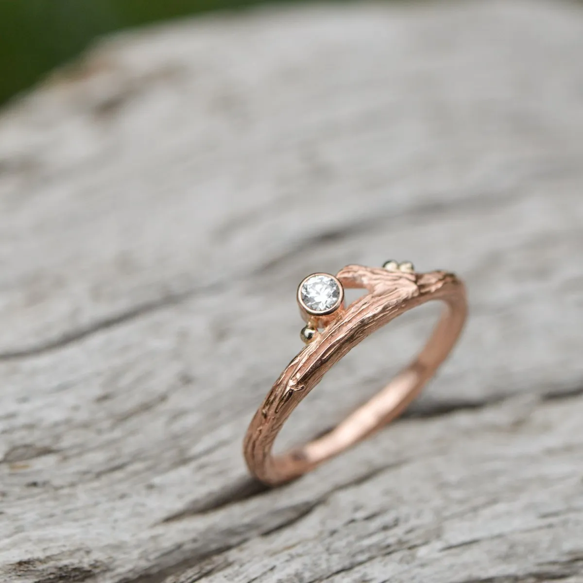 Rose Gold Diamond & Roses Twig Ring - your choice of stone