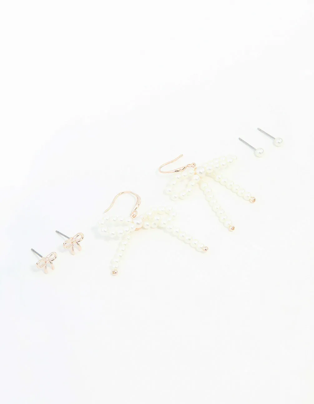 Rose Gold, Pearl & Bow Earrings 3-Pack