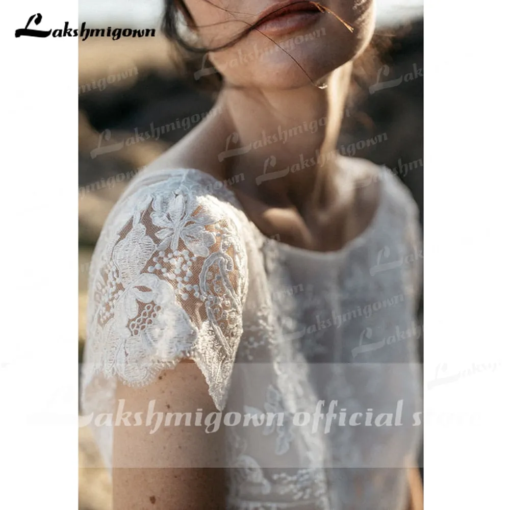 Roycebridal 2025Two Pieces High Split Lace Top Chiffon Wedding Dress O Neck Short Sleeve Bridal Gowns robe de soirée de mariage Lakshmigown